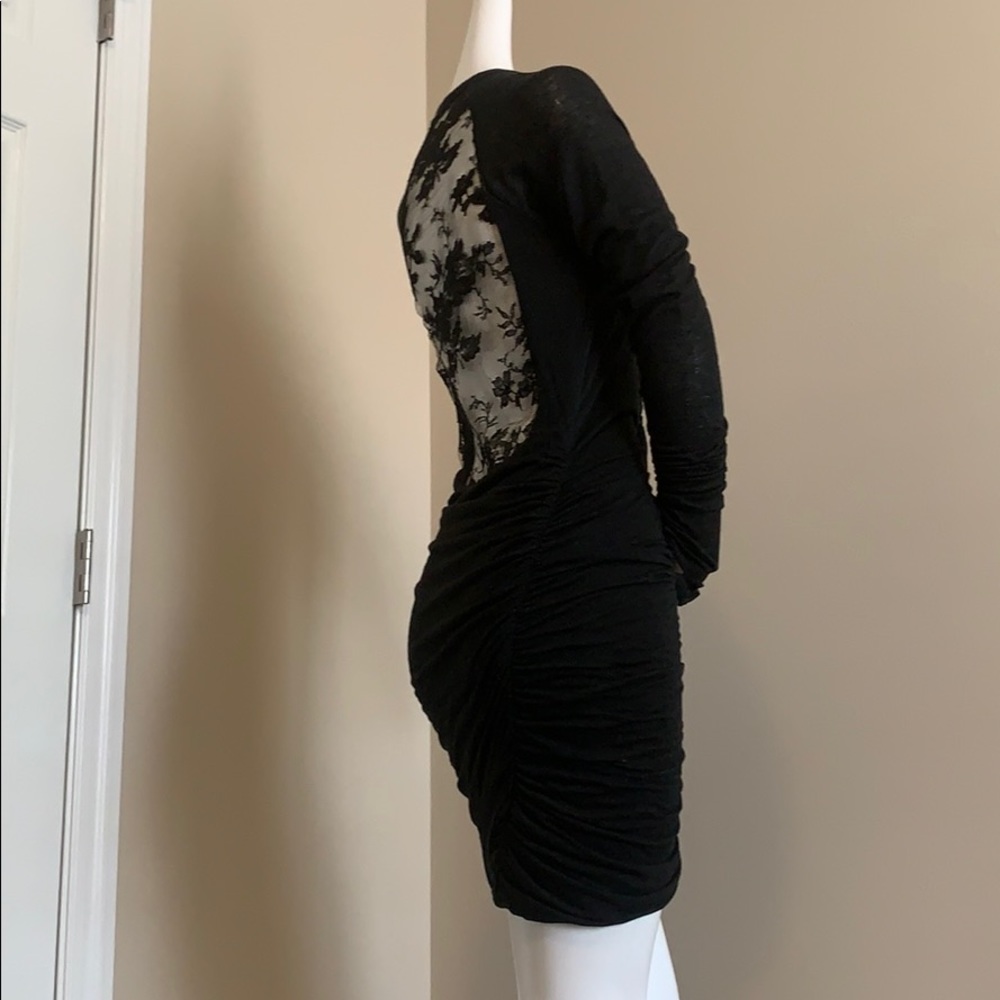 A.L.C. Black Ruched Long Sleeve Dress with Lace Cut-Out Back SM EC - Picture 12 of 15